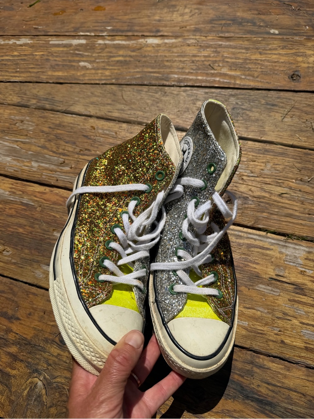 Converse Chuck Taylor All Star High Top Glitter Sneakers - Silver & Gold women’s - Picture 3 of 5